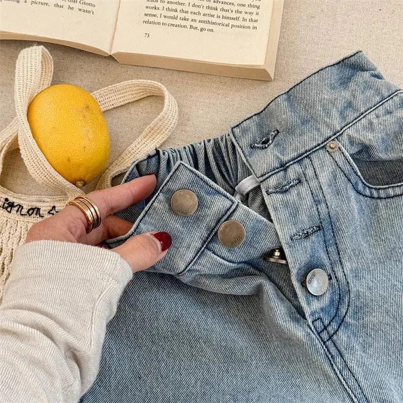 デニムパンツ キッズパンツ ボタンフライルーズロングデニムパンツ【mh0008962】