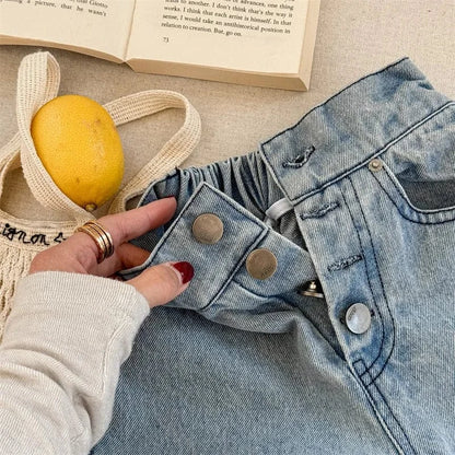 デニムパンツ キッズパンツ ボタンフライルーズロングデニムパンツ【mh0008962】