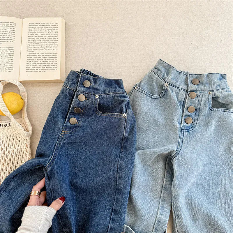 デニムパンツ キッズパンツ ボタンフライルーズロングデニムパンツ【mh0008962】