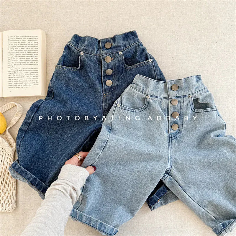 デニムパンツ キッズパンツ ボタンフライルーズロングデニムパンツ【mh0008962】