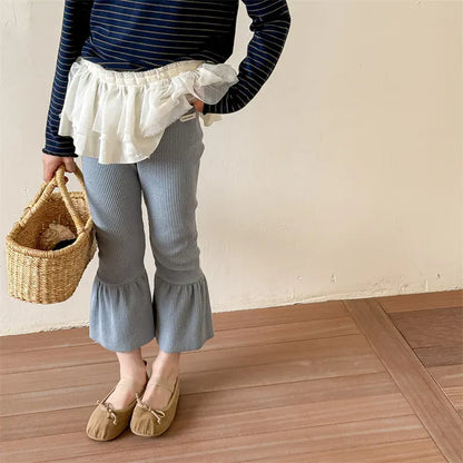 レギンスパンツ キッズパンツ 裾フリルフレアリブレギンスパンツ【mh0008966】