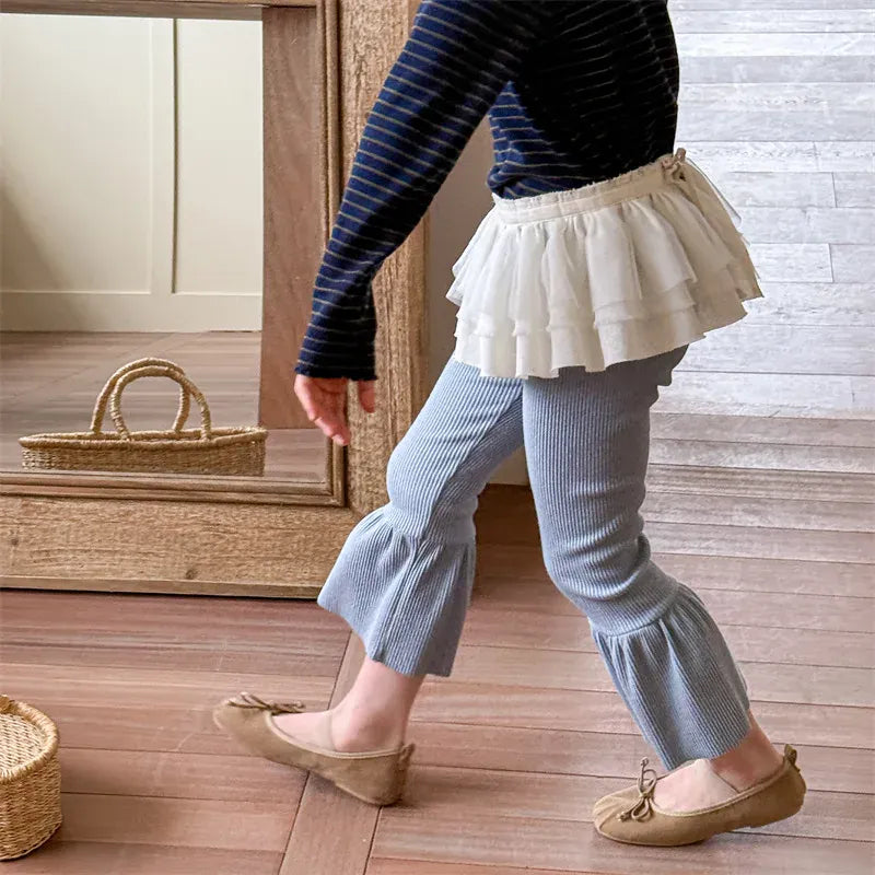 レギンスパンツ キッズパンツ 裾フリルフレアリブレギンスパンツ【mh0008966】