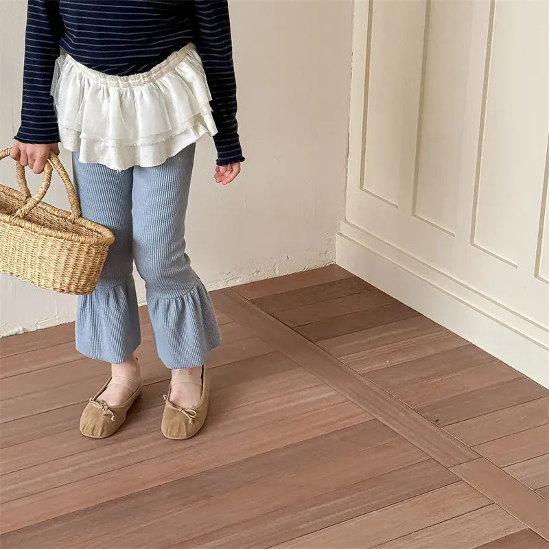 レギンスパンツ キッズパンツ 裾フリルフレアリブレギンスパンツ【mh0008966】