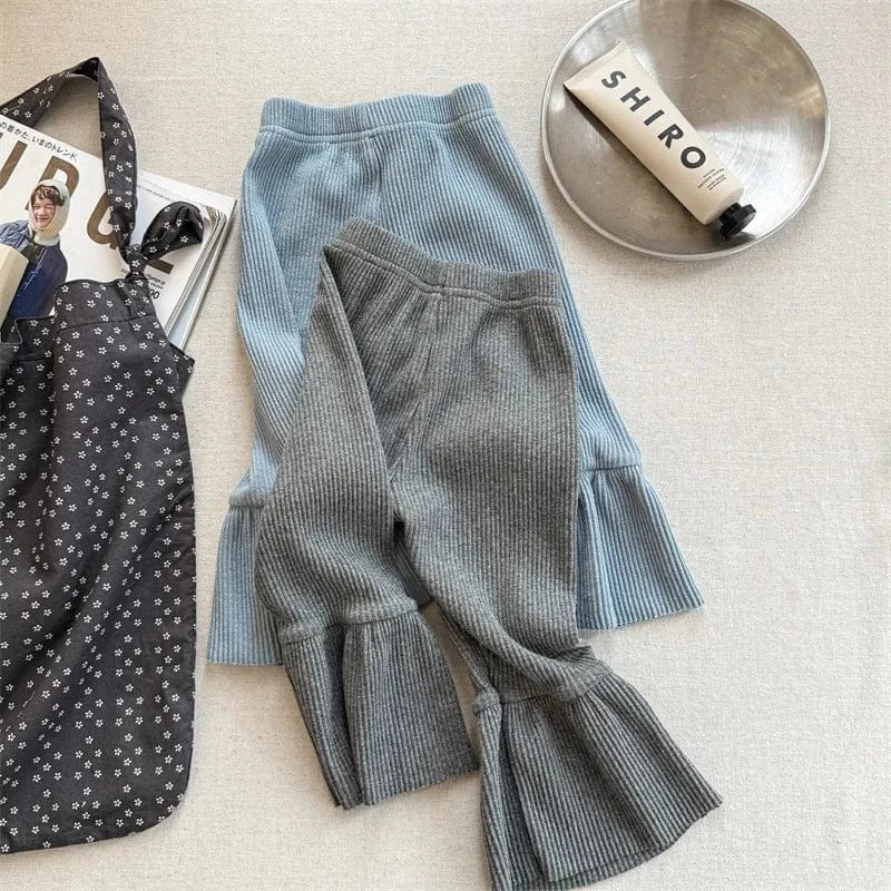 レギンスパンツ キッズパンツ 裾フリルフレアリブレギンスパンツ【mh0008966】