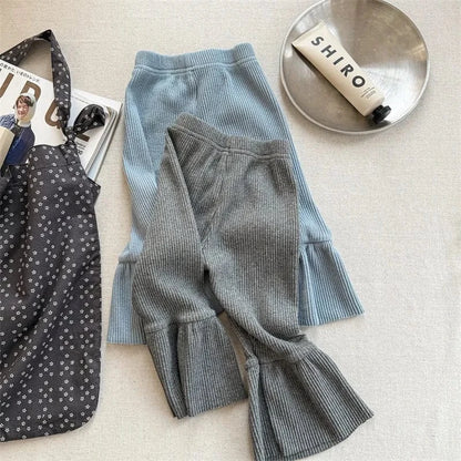 レギンスパンツ キッズパンツ 裾フリルフレアリブレギンスパンツ【mh0008966】