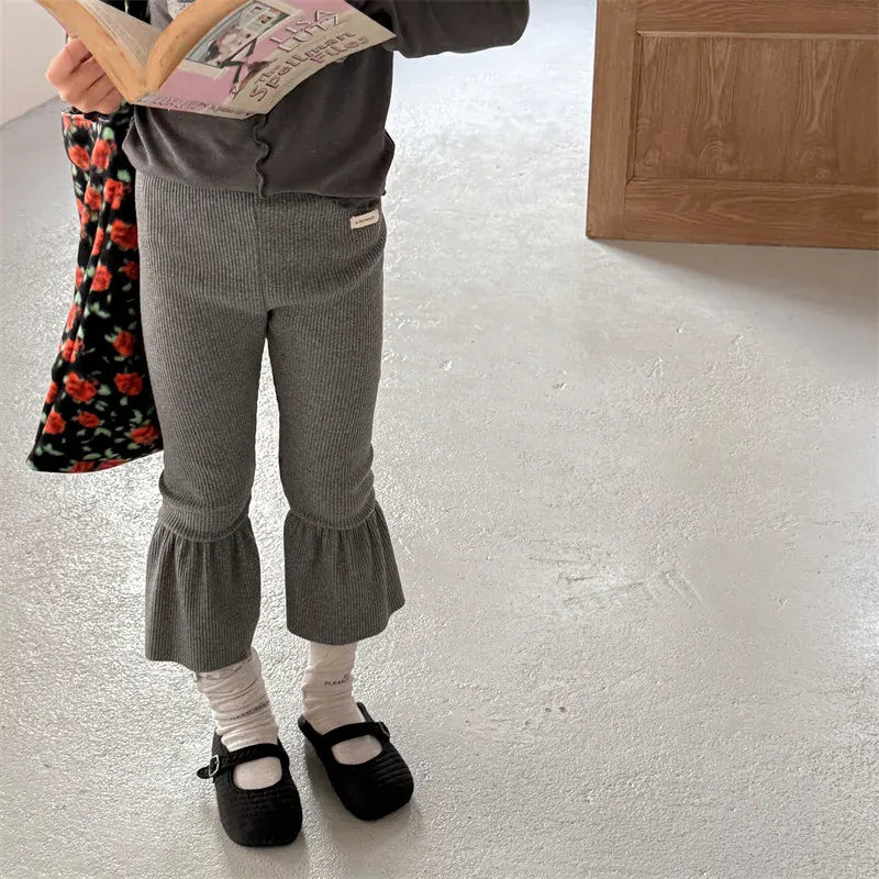 レギンスパンツ キッズパンツ 裾フリルフレアリブレギンスパンツ【mh0008966】