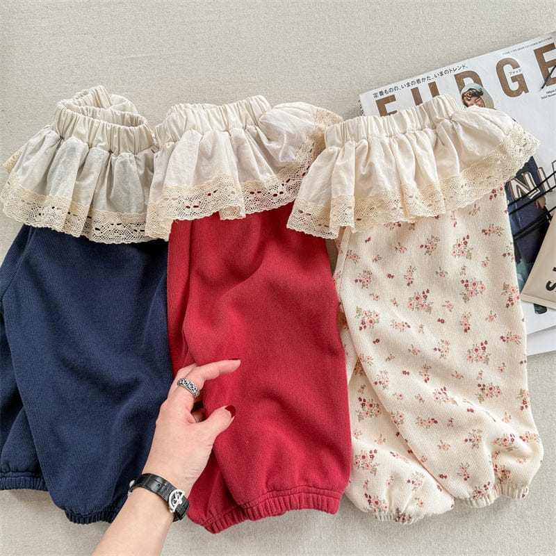 ロングパンツ・スウェットパンツ キッズパンツ フラワー小花柄プリントスカートドッキングロングパンツ【mh0008967】