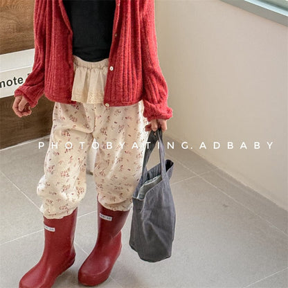 ロングパンツ・スウェットパンツ キッズパンツ フラワー小花柄プリントスカートドッキングロングパンツ【mh0008967】