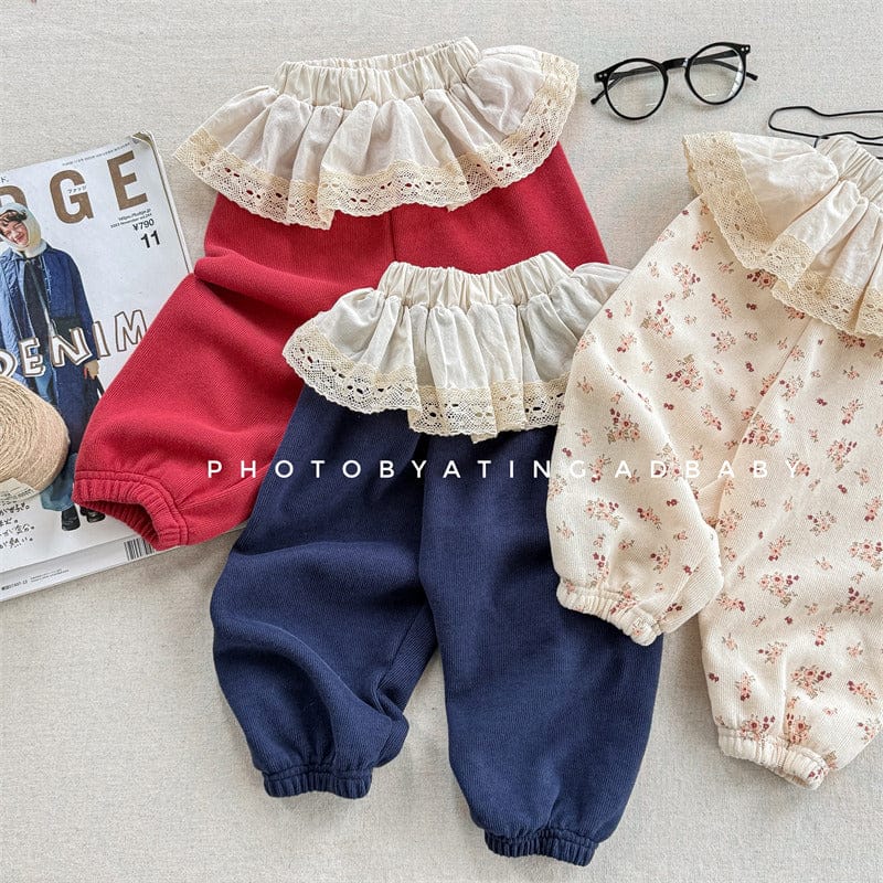 ロングパンツ・スウェットパンツ キッズパンツ フラワー小花柄プリントスカートドッキングロングパンツ【mh0008967】