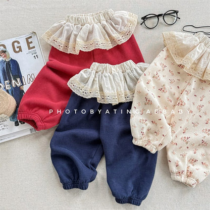 ロングパンツ・スウェットパンツ キッズパンツ フラワー小花柄プリントスカートドッキングロングパンツ【mh0008967】