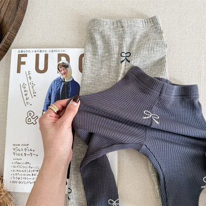 レギンスパンツ キッズパンツ リボンプリントリブレギンスパンツ【mh0008968】