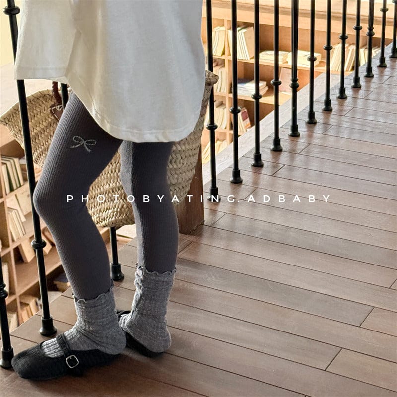 レギンスパンツ キッズパンツ リボンプリントリブレギンスパンツ【mh0008968】