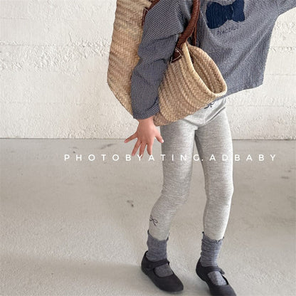 レギンスパンツ キッズパンツ リボンプリントリブレギンスパンツ【mh0008968】