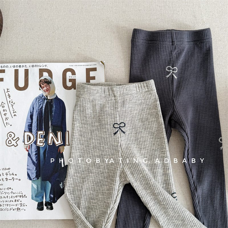 レギンスパンツ キッズパンツ リボンプリントリブレギンスパンツ【mh0008968】