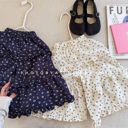 ロングパンツ・スウェットパンツ キッズパンツ フラワープリントラッフルフリルアンクルワイドガウチョパンツ【mh0008970】