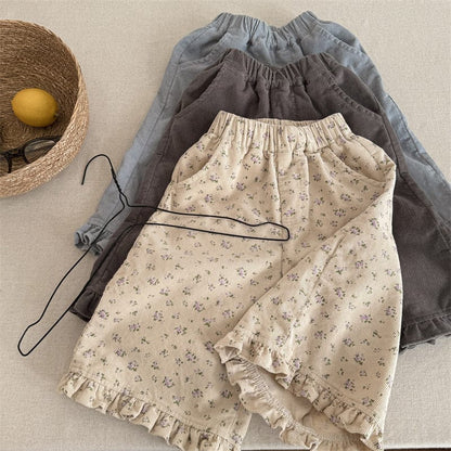 ロングパンツ・スウェットパンツ キッズパンツ フラワープリント裾フリルワイドルーズロングパンツ【mh0008980】