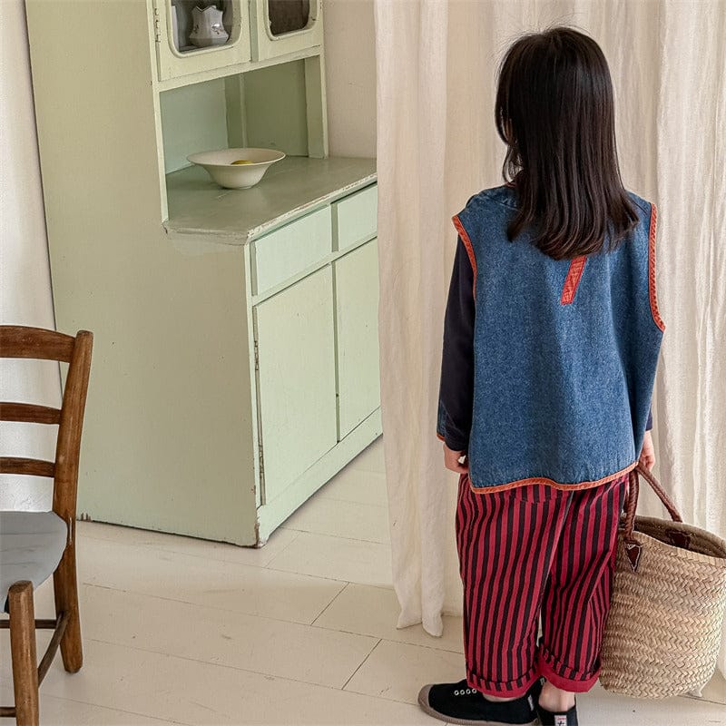 ベスト キッズベスト レターロゴ刺繍デニム前あきベスト【mh0008983】