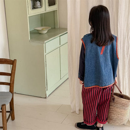 ベスト キッズベスト レターロゴ刺繍デニム前あきベスト【mh0008983】