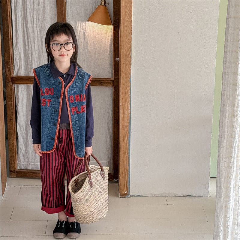 ベスト キッズベスト レターロゴ刺繍デニム前あきベスト【mh0008983】