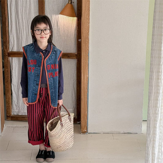ベスト キッズベスト レターロゴ刺繍デニム前あきベスト【mh0008983】