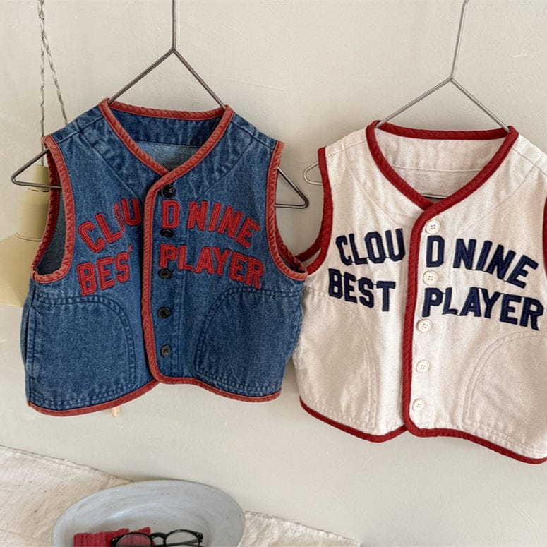 ベスト キッズベスト レターロゴ刺繍デニム前あきベスト【mh0008983】