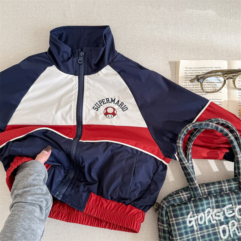 ショートコート・ジャケット・ジャンパー キッズアウター パッチワークスタンドカラージップアップウィンドブレーカージャケット【mh0008988】