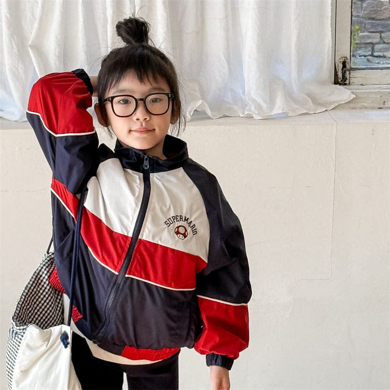 ショートコート・ジャケット・ジャンパー キッズアウター パッチワークスタンドカラージップアップウィンドブレーカージャケット【mh0008988】