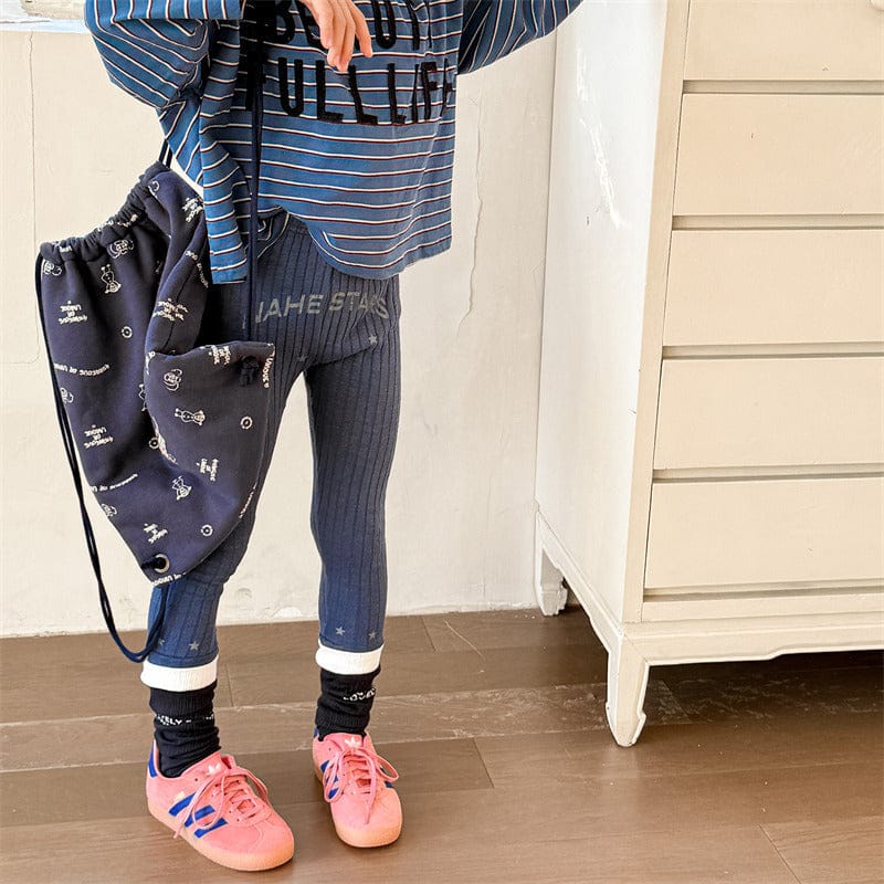 レギンスパンツ キッズパンツ レターロゴ刺繍リブレギンスパンツ【mh0008991】