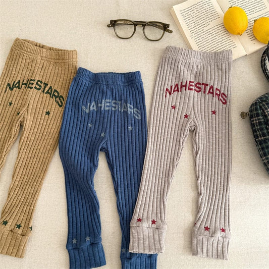 レギンスパンツ キッズパンツ レターロゴ刺繍リブレギンスパンツ【mh0008991】