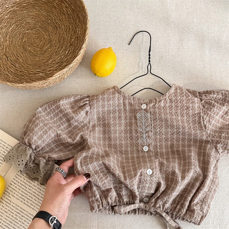 長袖シャツ・ブラウス キッズトップス 刺繍ステッチ長袖パフスリーブブラウス【mh0008992】