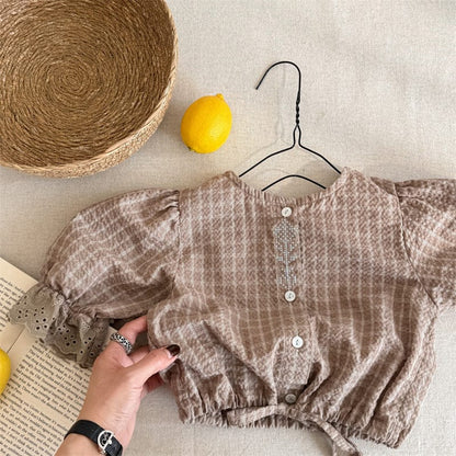 長袖シャツ・ブラウス キッズトップス 刺繍ステッチ長袖パフスリーブブラウス【mh0008992】