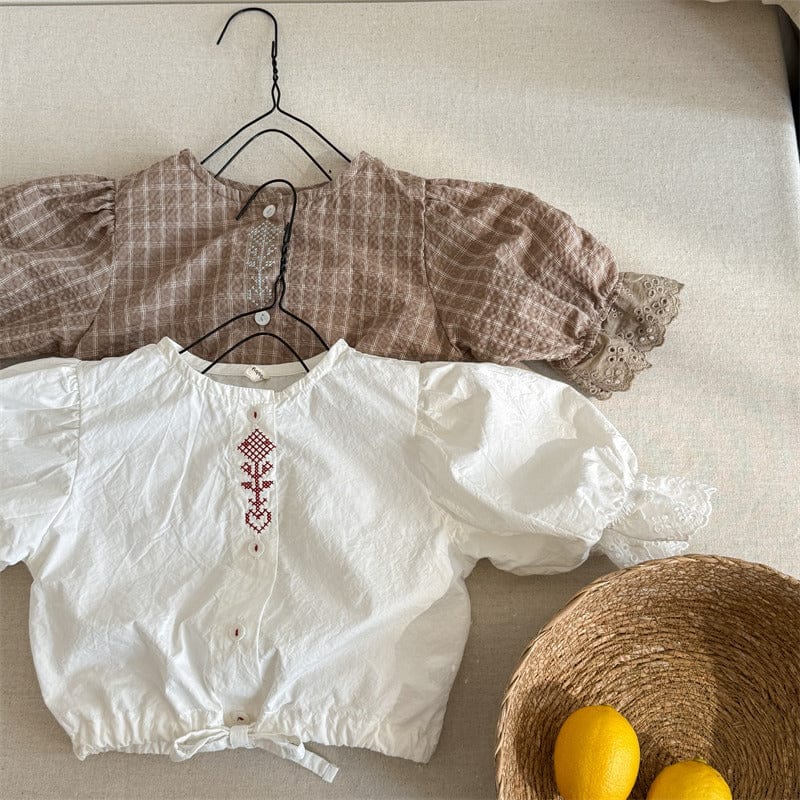 長袖シャツ・ブラウス キッズトップス 刺繍ステッチ長袖パフスリーブブラウス【mh0008992】