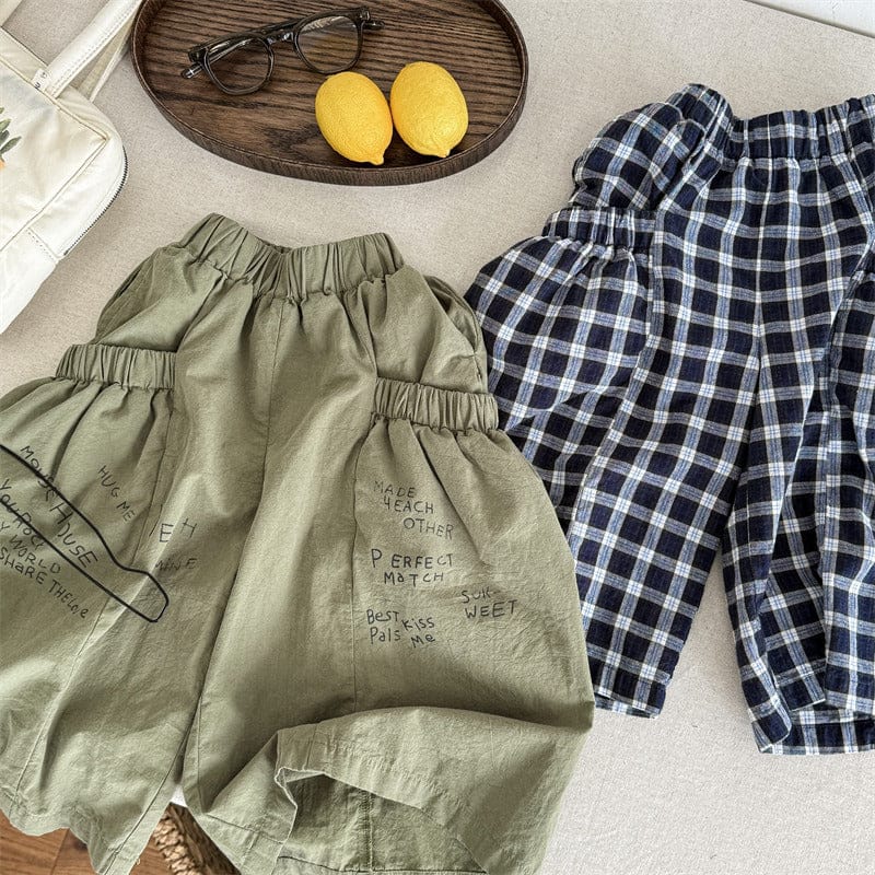 ロングパンツ・スウェットパンツ キッズパンツ チェック/無地ワイドフレアルーズガウチョパンツ【mh0008998】