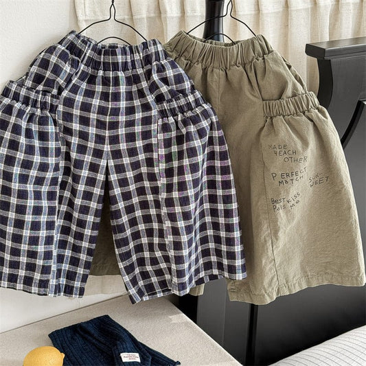 ロングパンツ・スウェットパンツ キッズパンツ チェック/無地ワイドフレアルーズガウチョパンツ【mh0008998】