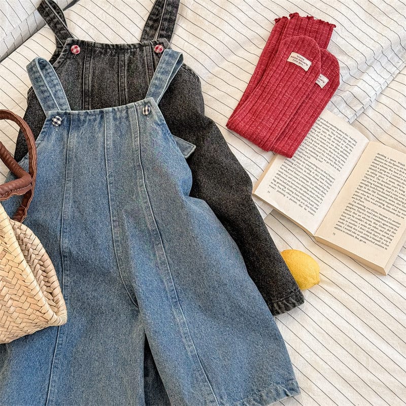 オーバーオール キッズオーバーオール デニムワイドショートサスペンダーパンツサロペット【mh0009000】