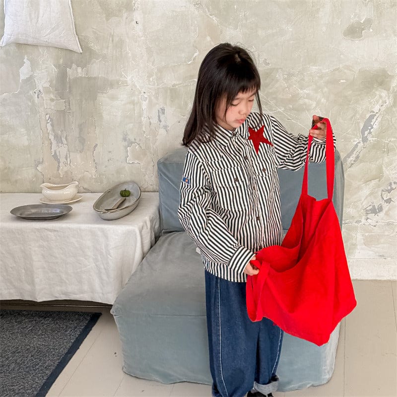 長袖シャツ・ブラウス キッズトップス 星スター刺繍ストライプ/デニム長袖シャツ【mh0009001】