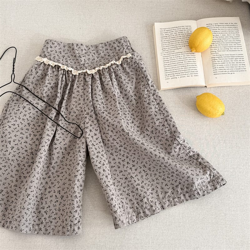 ロングパンツ・スウェットパンツ キッズパンツ フラワープリント/無地ワイドルーズガウチョパンツ【mh0009006】