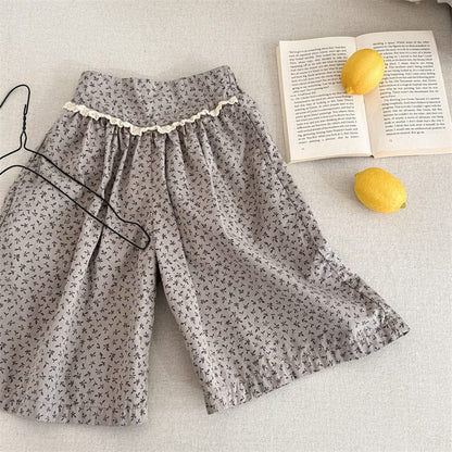 ロングパンツ・スウェットパンツ キッズパンツ フラワープリント/無地ワイドルーズガウチョパンツ【mh0009006】