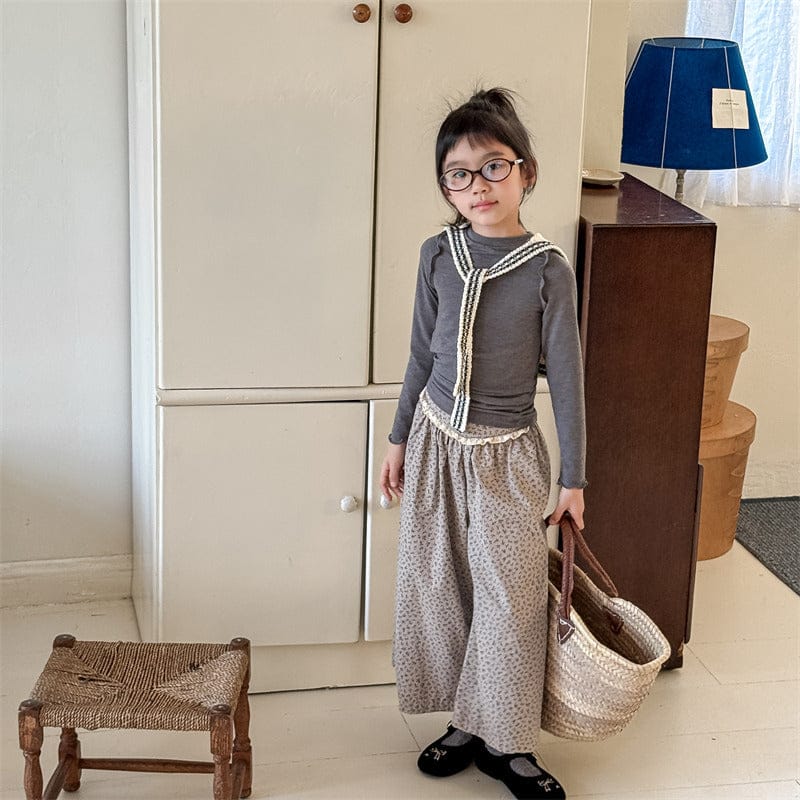 ロングパンツ・スウェットパンツ キッズパンツ フラワープリント/無地ワイドルーズガウチョパンツ【mh0009006】