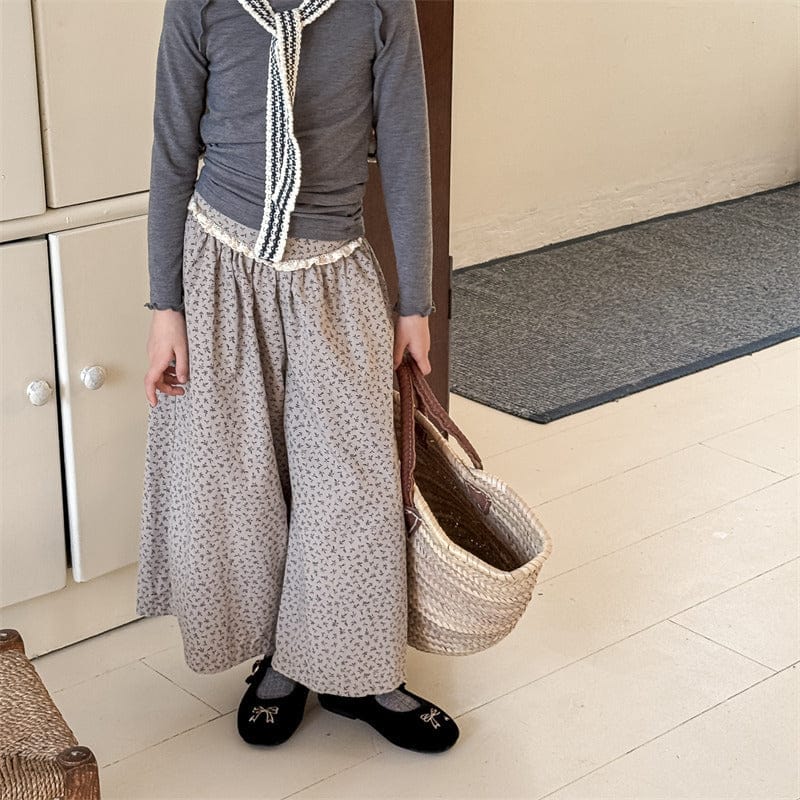 ロングパンツ・スウェットパンツ キッズパンツ フラワープリント/無地ワイドルーズガウチョパンツ【mh0009006】