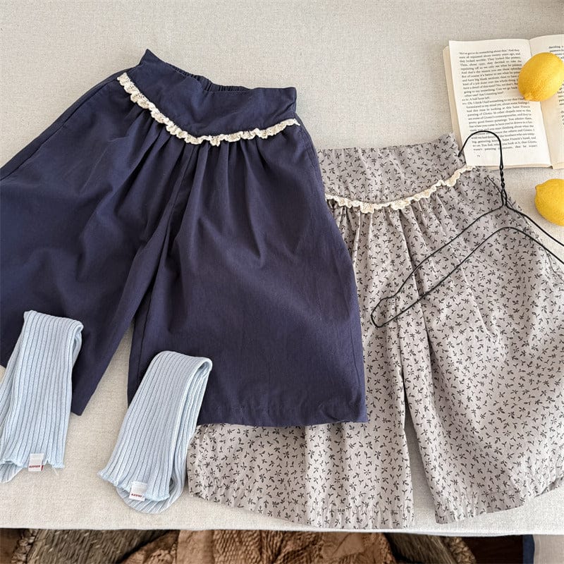 ロングパンツ・スウェットパンツ キッズパンツ フラワープリント/無地ワイドルーズガウチョパンツ【mh0009006】