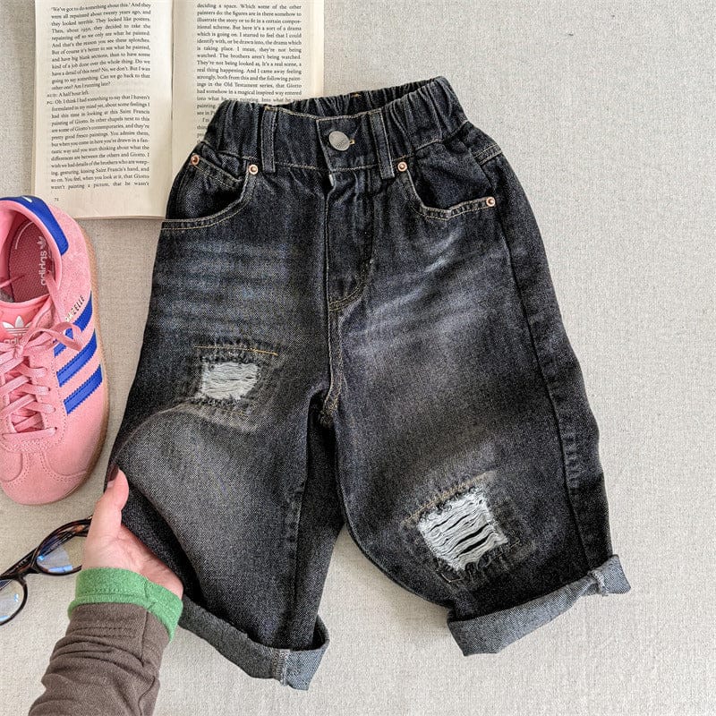 デニムパンツ キッズパンツ ダメージ加工ルーズロングデニムパンツジーンズ【mh0009009】