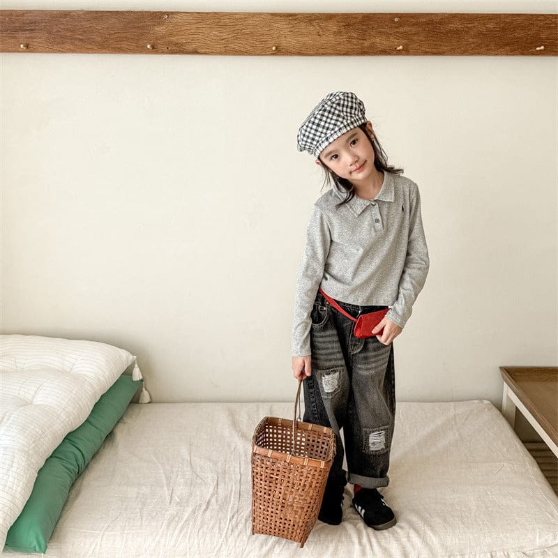 デニムパンツ キッズパンツ ダメージ加工ルーズロングデニムパンツジーンズ【mh0009009】