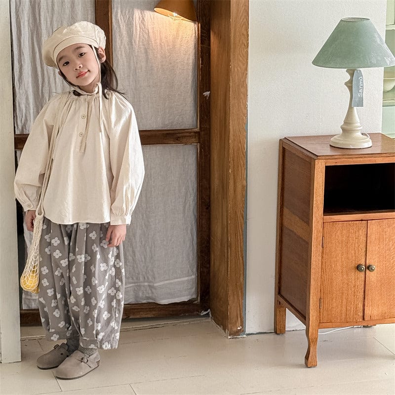 ロングパンツ・スウェットパンツ キッズパンツ レトロフラワープリントプリーツクロップドパンツ【mh0009010】