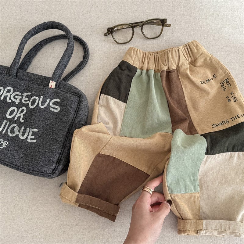 ロングパンツ・スウェットパンツ キッズパンツ カラフルパッチワークルーズカジュアルロングパンツ【mh0009013】