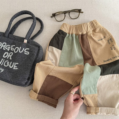 ロングパンツ・スウェットパンツ キッズパンツ カラフルパッチワークルーズカジュアルロングパンツ【mh0009013】