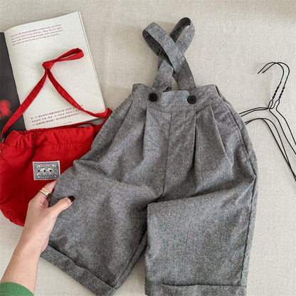 サロペットパンツ・サスペンダーパンツ キッズパンツ シンプルルーズワイドプレッピーサスペンダーパンツ【mh0009015】