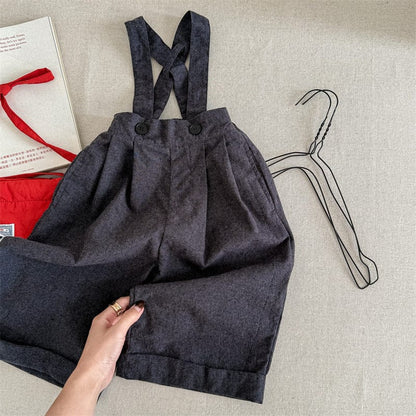 サロペットパンツ・サスペンダーパンツ キッズパンツ シンプルルーズワイドプレッピーサスペンダーパンツ【mh0009015】