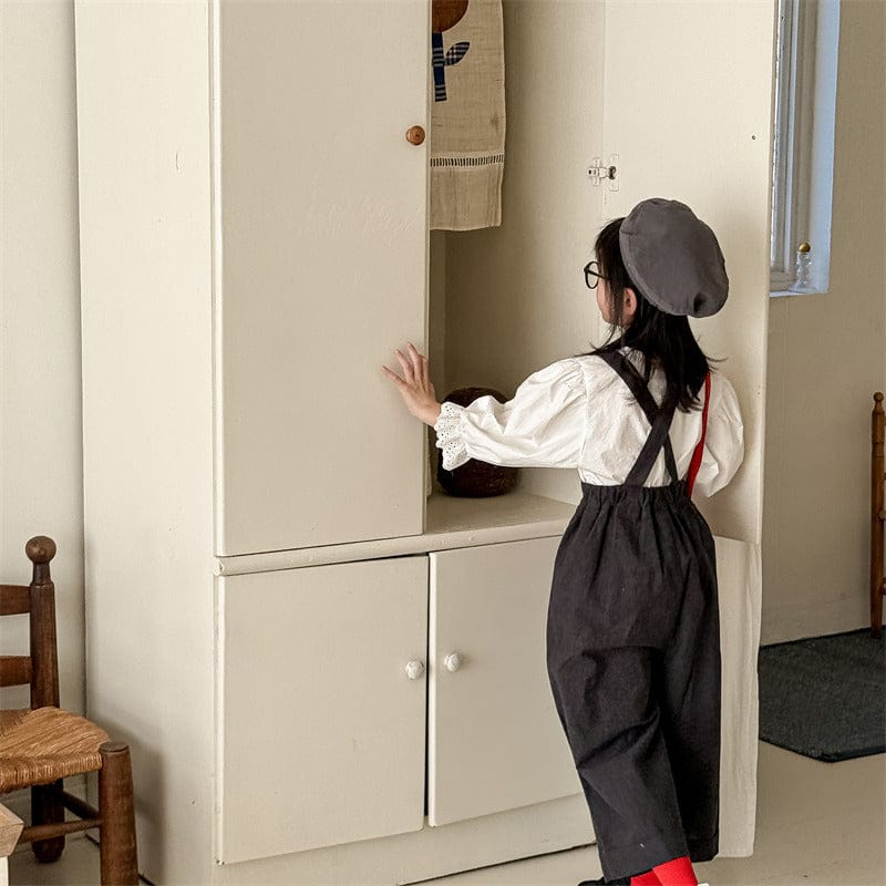 サロペットパンツ・サスペンダーパンツ キッズパンツ シンプルルーズワイドプレッピーサスペンダーパンツ【mh0009015】