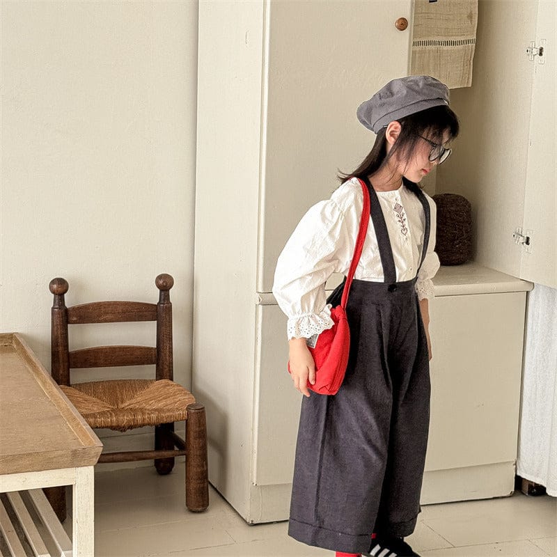 サロペットパンツ・サスペンダーパンツ キッズパンツ シンプルルーズワイドプレッピーサスペンダーパンツ【mh0009015】
